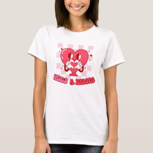Camiseta Abraços e beijos   Amor Coração Rosa Bonito