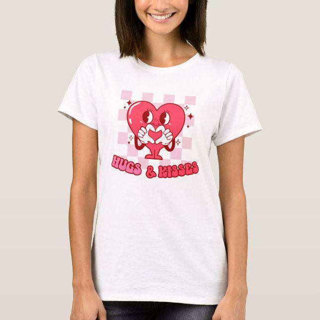 Camiseta Abraços e beijos | Amor Coração Rosa Bonito (Frente)