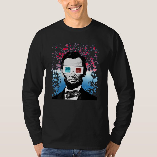 Camiseta Abraham Lincoln 3D Glasses Patriotic Pop Art (Frente)
