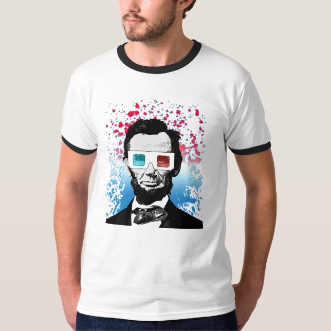 Camiseta Abraham Lincoln 3D Glasses Patriotic Pop Art (Frente)