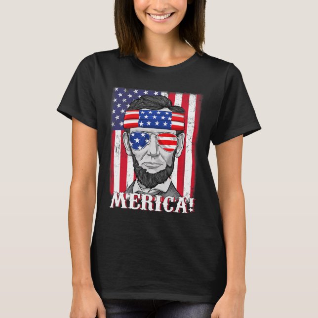 Camiseta Abraham Lincoln 4 De Julho Merica American Flag B (Frente)