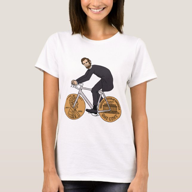 Camiseta Abraham Lincoln em uma bicicleta com rodas da (Frente)