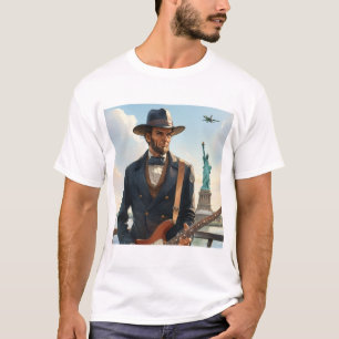 Camiseta Abraham Lincoln Jogando Bass Elétrico Liberdade