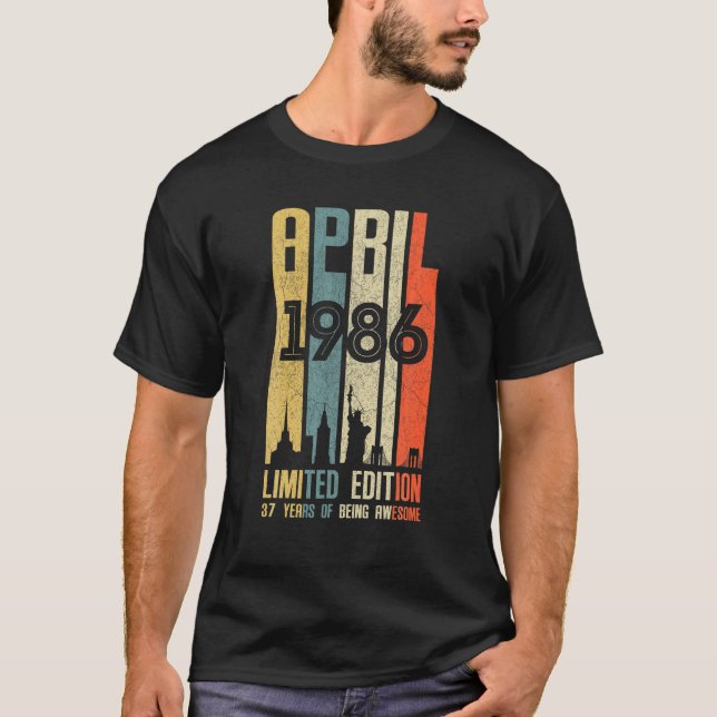 Camiseta Abril 1986 37 Aniversário 37 Anos 1986 Aniversário (Frente)