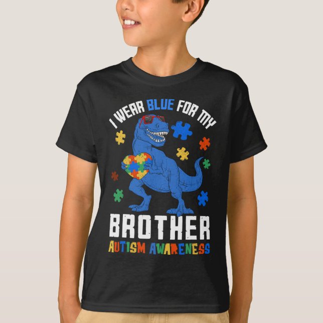 Camiseta Abril Eu Visto Azul Para O Irmão Dinossauro Autism (Frente)