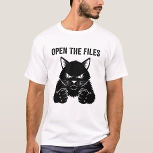 Camiseta Abrir Os Arquivos" Punhos de Gato Preto Irritado -
