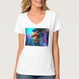 Camiseta Abst azul púrpura do Homem de SlipperyJoe