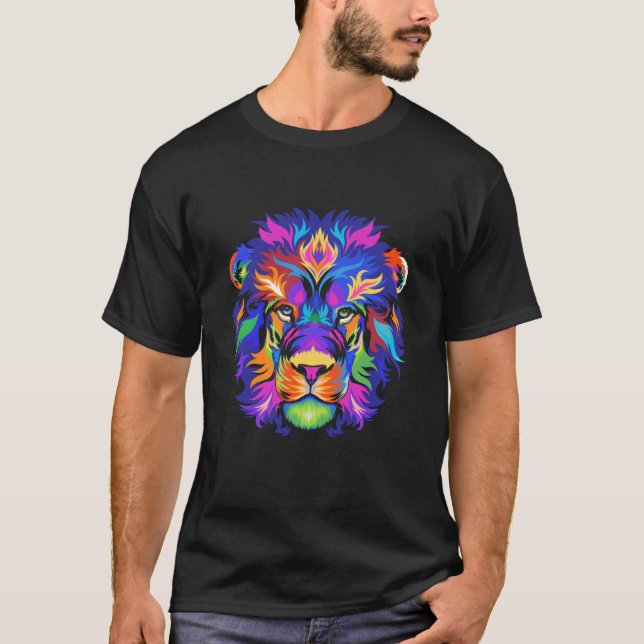 Camiseta Abstract African Lion Head Colorful Rainbow (Frente)