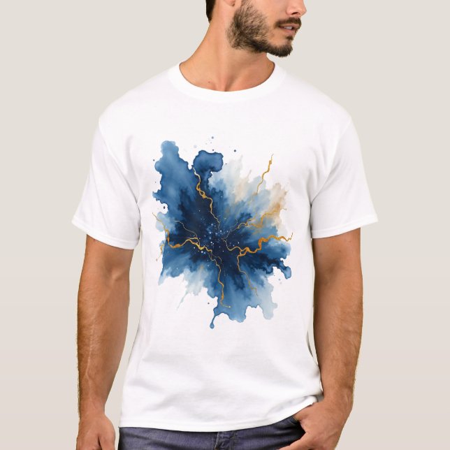 Camiseta Abstract Blue Gold Ink Splash (Frente)