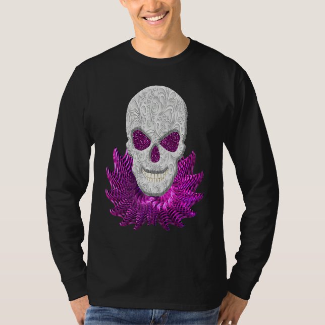Camiseta Abstract Fantasy Lacy Skull Goth Pink Eyes (Frente)