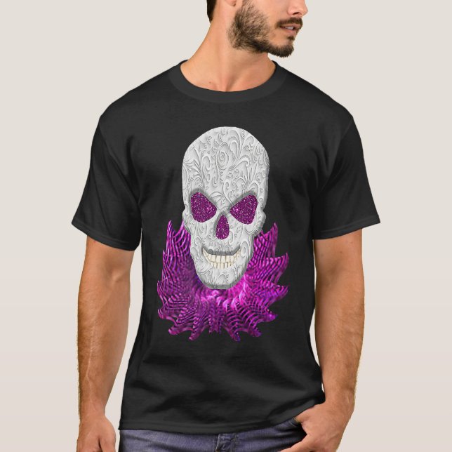 Camiseta Abstract Fantasy Lacy Skull Goth Pink Eyes (Frente)