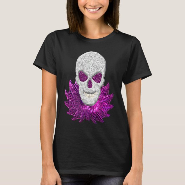 Camiseta Abstract Fantasy Lacy Skull Goth Pink Eyes (Frente)