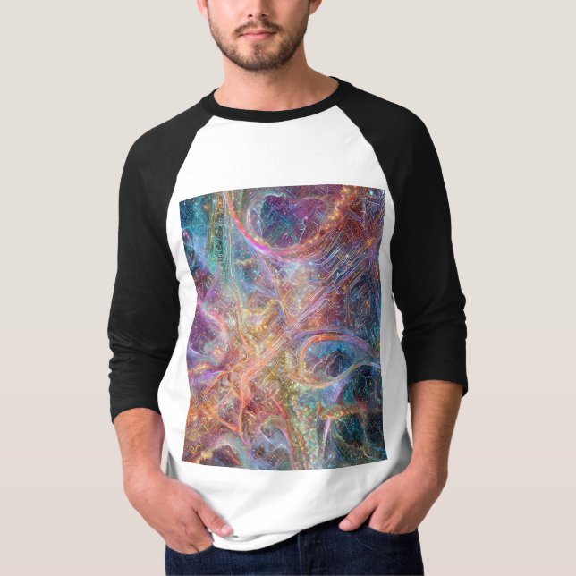 Camiseta Abstract Glowing Digital Neural Network and Cosmic (Frente)