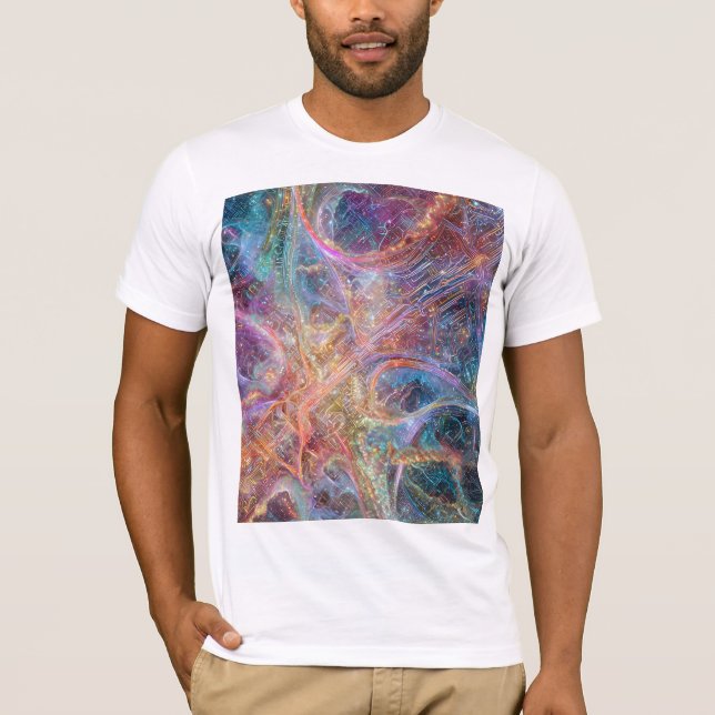 Camiseta Abstract Glowing Digital Neural Network and Cosmic (Frente)