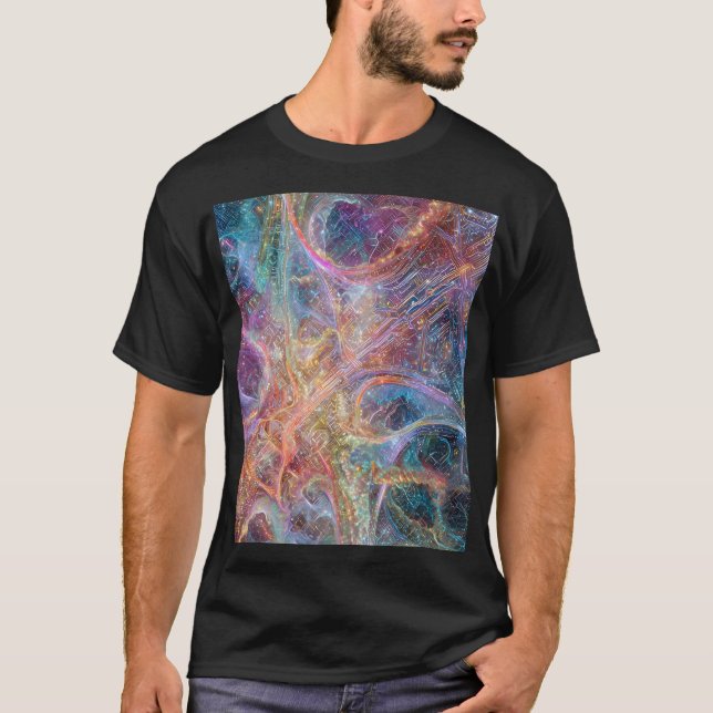 Camiseta Abstract Glowing Digital Neural Network and Cosmic (Frente)