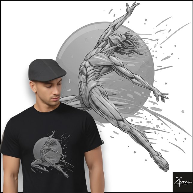 Camiseta Abstract Male Dancer Neon Leaping Figure (Criador carregado)