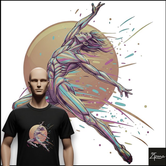 Camiseta Abstract Male Dancer Neon Leaping Figure (Criador carregado)
