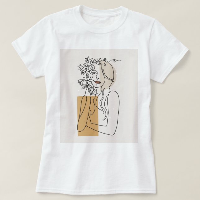 Camiseta Abstract Minimalist Line Art Woman Floral Boho T-S (Frente do Design)