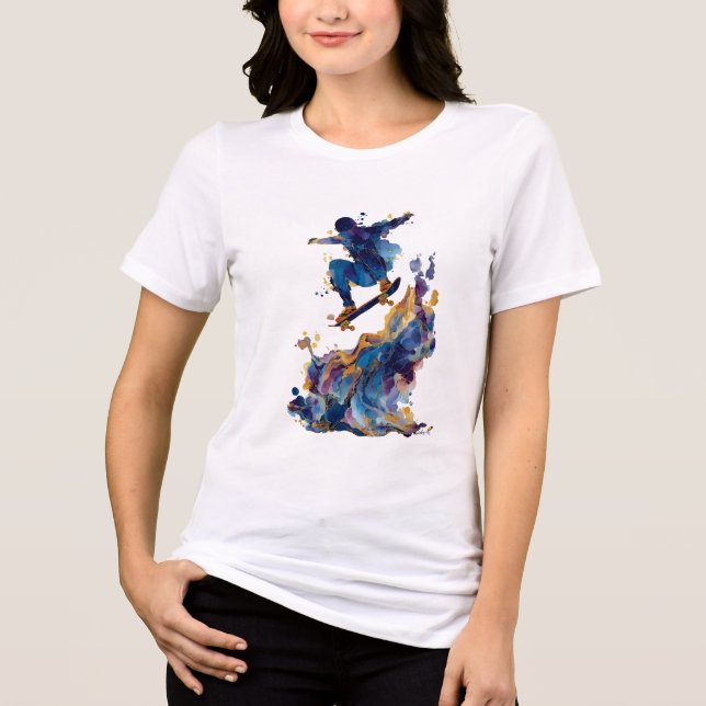 Camiseta Abstract Skateboarder | Fluid Ink Watercolor (Frente)