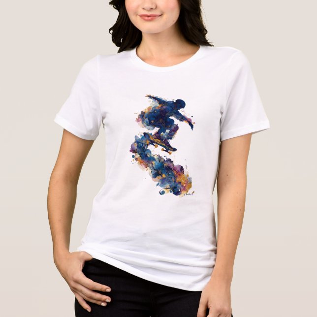Camiseta Abstract Skateboarder | Fluid Ink Watercolor Actio (Frente)