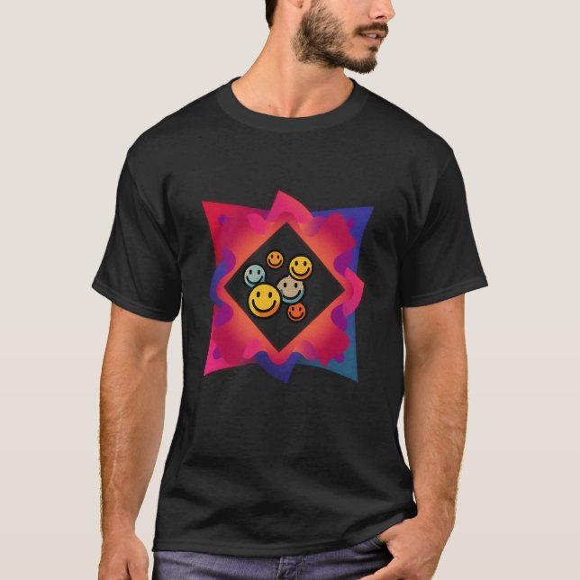 Camiseta Abstrata com Carinha Sorridente Colorida (Frente)