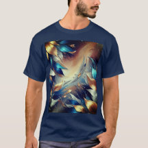 Camiseta Abstrata Folhas Azuis e Cobre