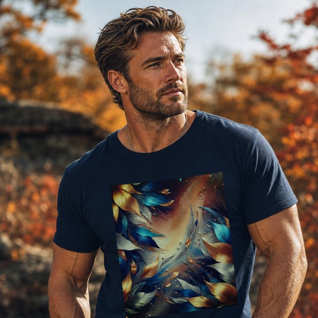 Camiseta Abstrata Folhas Azuis e Cobre (Criador carregado)