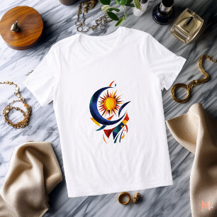 Camiseta Abstrata Sol e Lua   Celestial Colorida
