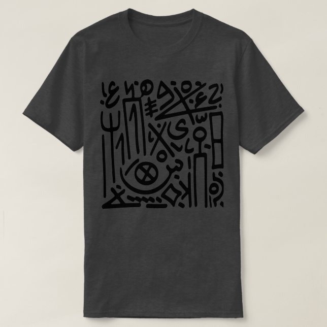 Camiseta Abstrato Árabe - Letras fenicanas Yemenit Musnad (Frente do Design)