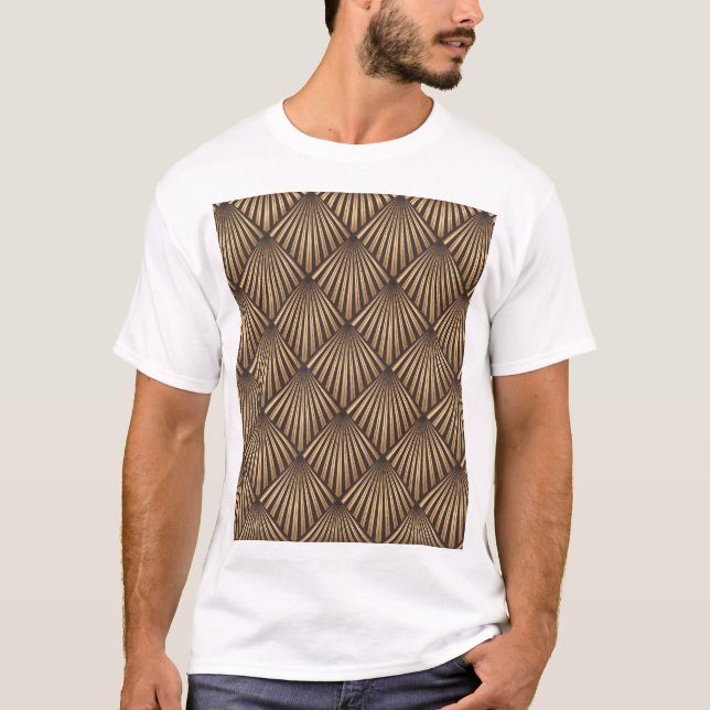 Camiseta Abstrato Art Deco: Elegância Dourada. (Frente)