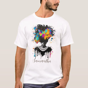 Camiseta Abstrato Artista Afro Mulher   Preto e branco