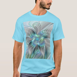 Camiseta Abstrato Azul Borboleta Verde Fantasia Arte Fracta