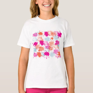 Camiseta Abstrato Azul Cor-de-Cor-de-Cor Laranja Espalhos d
