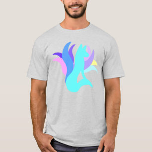 Camiseta Abstrato Azul Grande Multicolorido Raposa Nineta