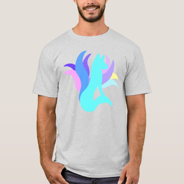 Camiseta Abstrato Azul Grande Multicolorido Raposa Nineta (Frente)
