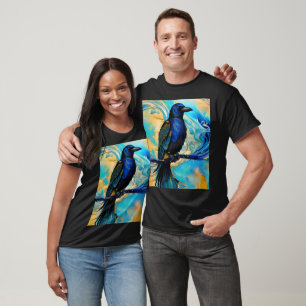 Camiseta Abstrato azul preto, azul e dourado