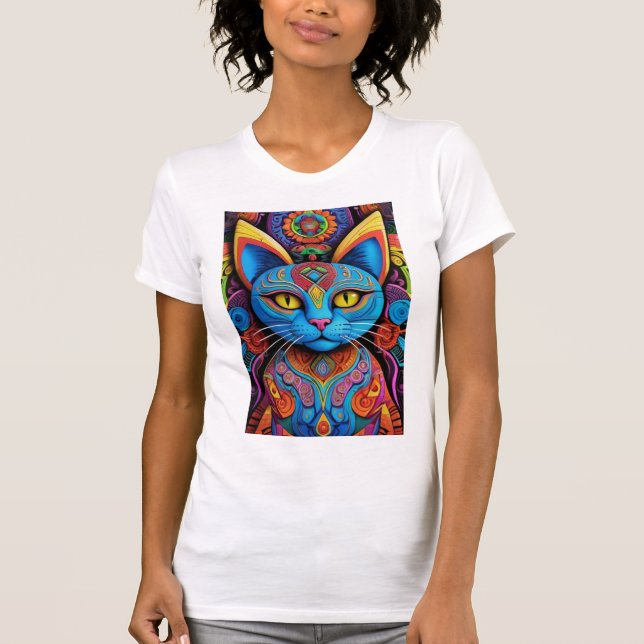Camiseta Abstrato Cat com olhos amarelos (Frente)