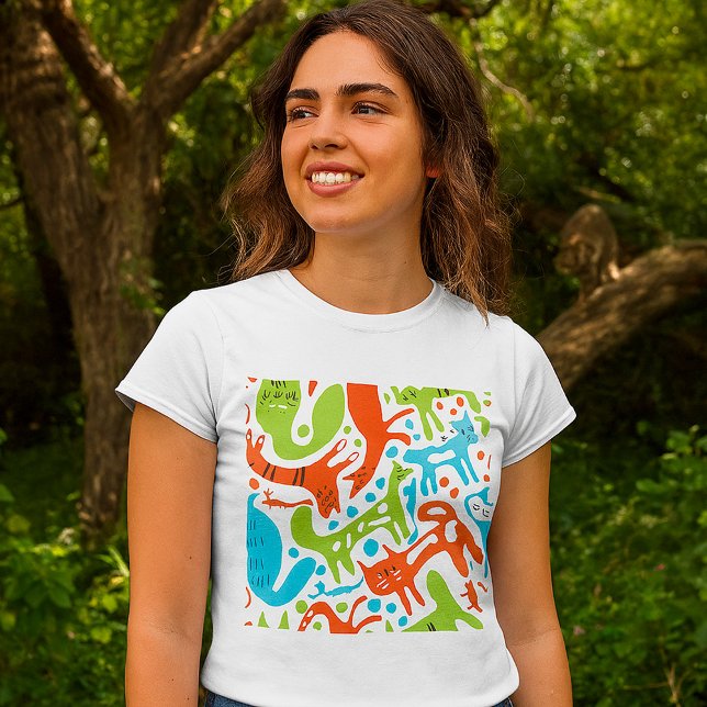 Camiseta Abstrato Cat Patterno Whimsical Modern Pet Art (Criador carregado)