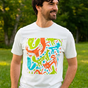 Camiseta Abstrato Cat Patterno Whimsical Modern Pet Art