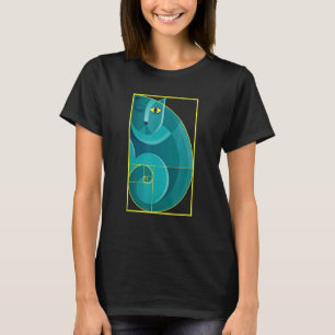 Camiseta Abstrato Cat Sentado Na Espiral Do Ouro Fibonacci