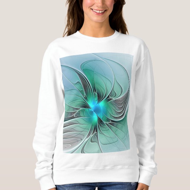 Camiseta Abstrato com Arte Fractal Azul, Moderna (Frente)