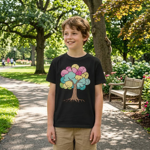 Camiseta Abstrato com raízes e folhas coloridas.