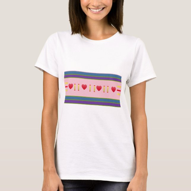 Camiseta Abstrato, Corações Rosa e Vermelho (Frente)