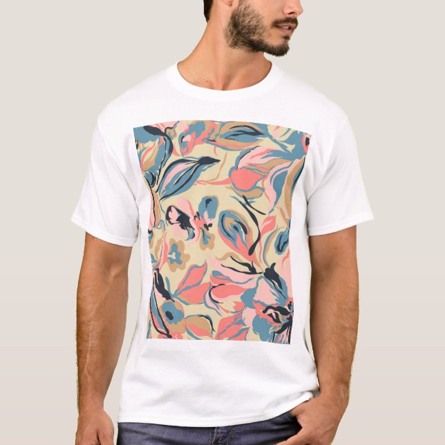 Camiseta Abstrato: creme floral geométrico. (Frente)