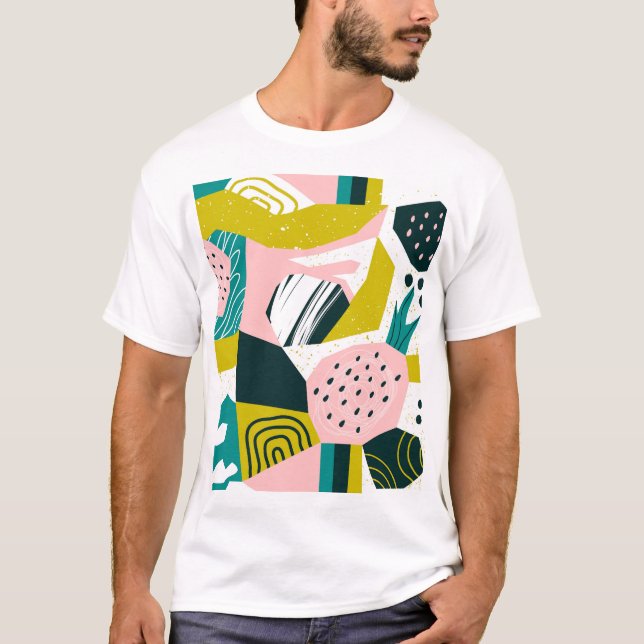 Camiseta Abstrato de ananás: Patchwork sem costura colorida (Frente)