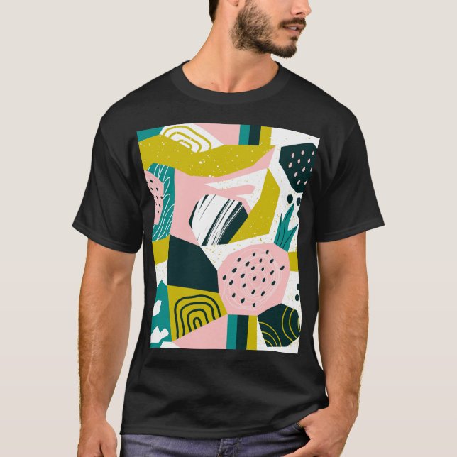 Camiseta Abstrato de ananás: Patchwork sem costura colorida (Frente)