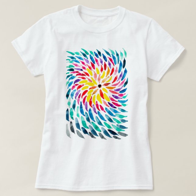 Camiseta Abstrato de aquarela espiral arco-íris (Frente do Design)