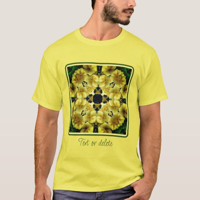 Camiseta Abstrato de Arte da Flor Primrose Amarela (Frente)