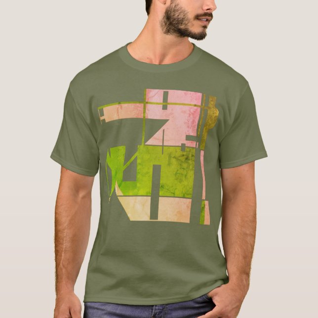 Camiseta Abstrato de Arte Geométrica Geométrica Verde-Rosa (Frente)