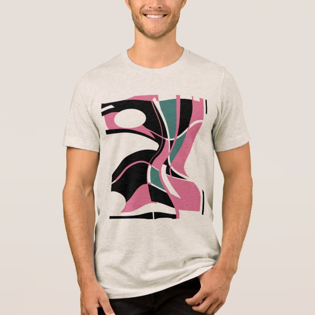Camiseta Abstrato de Arte Negra Negra Negra-Verde-Rosa (Frente)